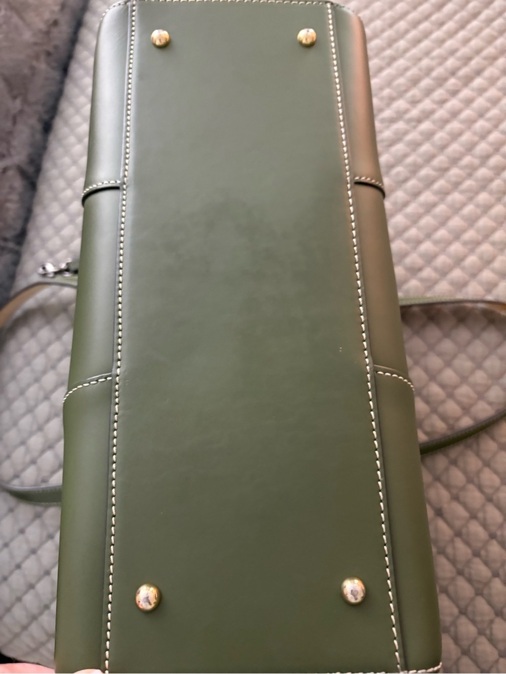 Dooney & Bourke Olive Green Leather Tote with Contrast Stitching - Picture 5 of 6